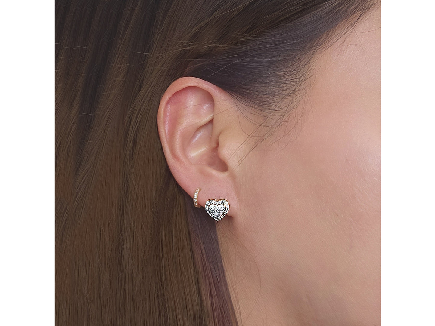 14k solid gold Multi Simulated Diamond Heart Stud earring