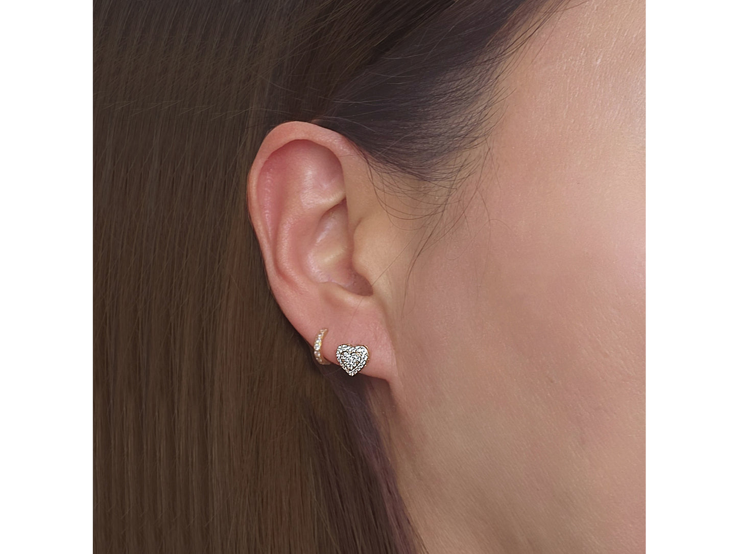 14k solid gold Multi Simulated Diamond Heart Stud earring