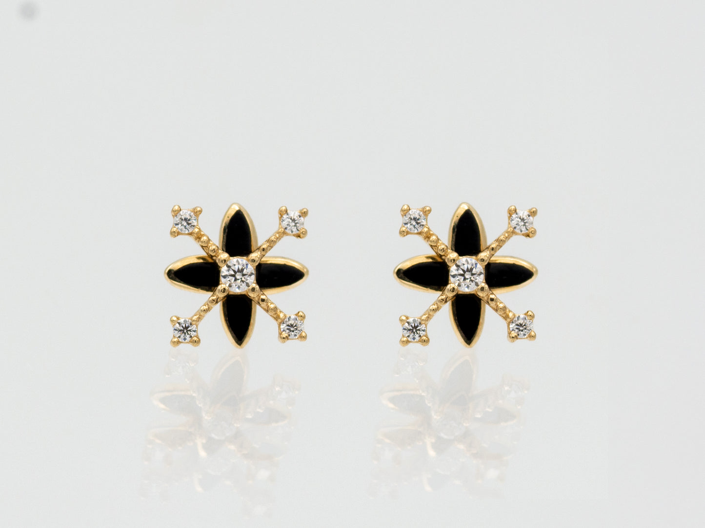 14k solid gold stylish floral layered stud earring
