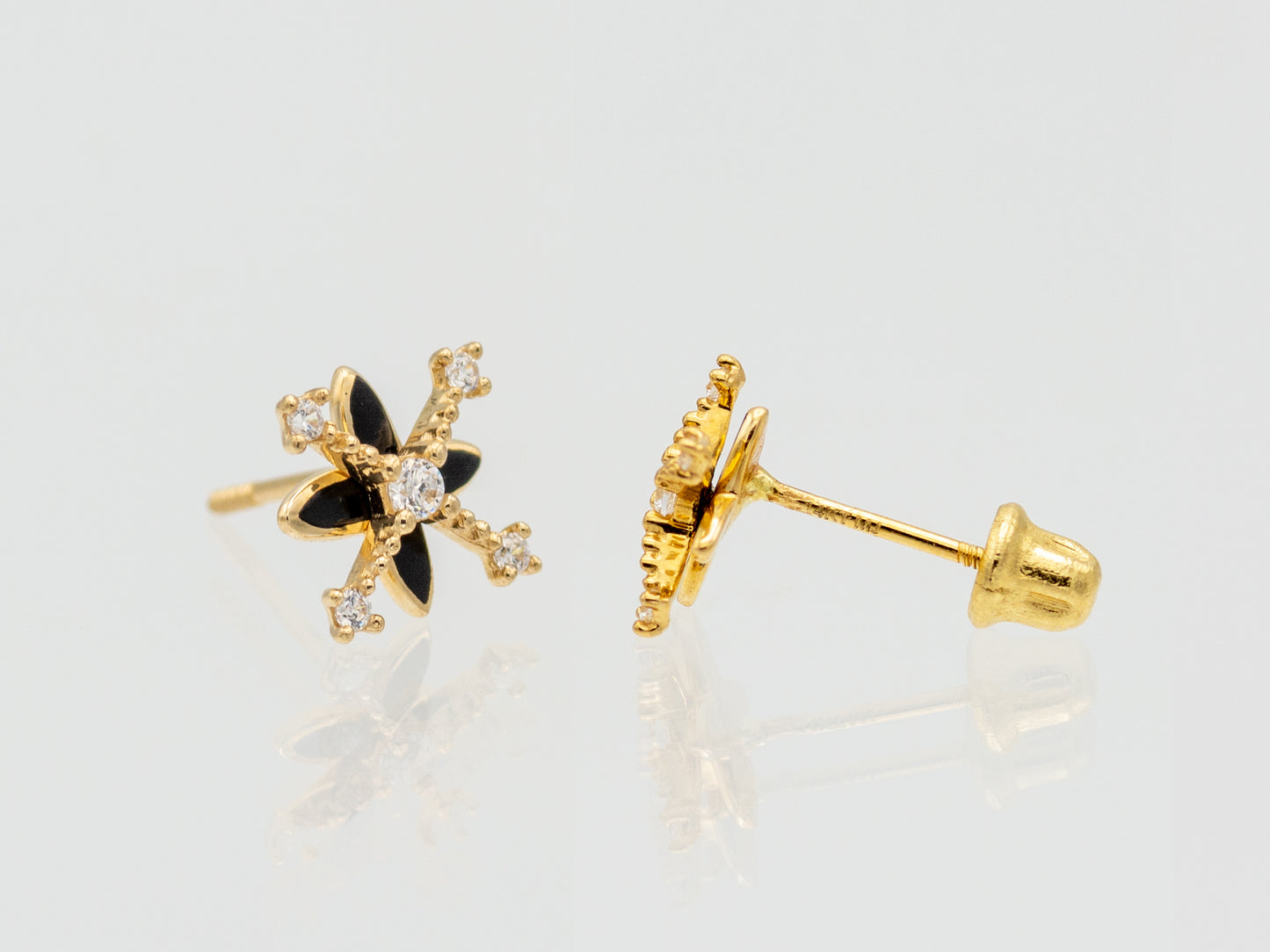 14k solid gold stylish floral layered stud earring