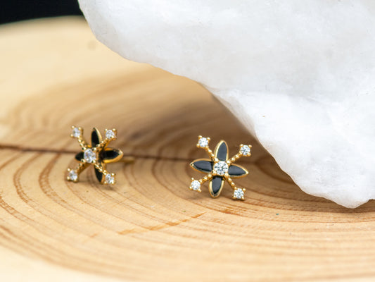 14k solid gold stylish floral layered stud earring