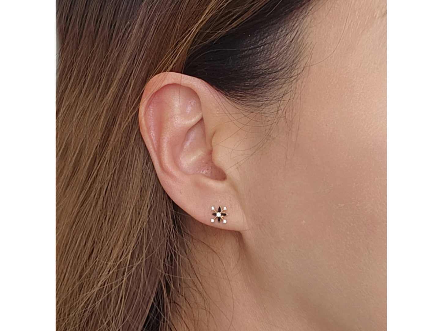 14k solid gold stylish floral layered stud earring