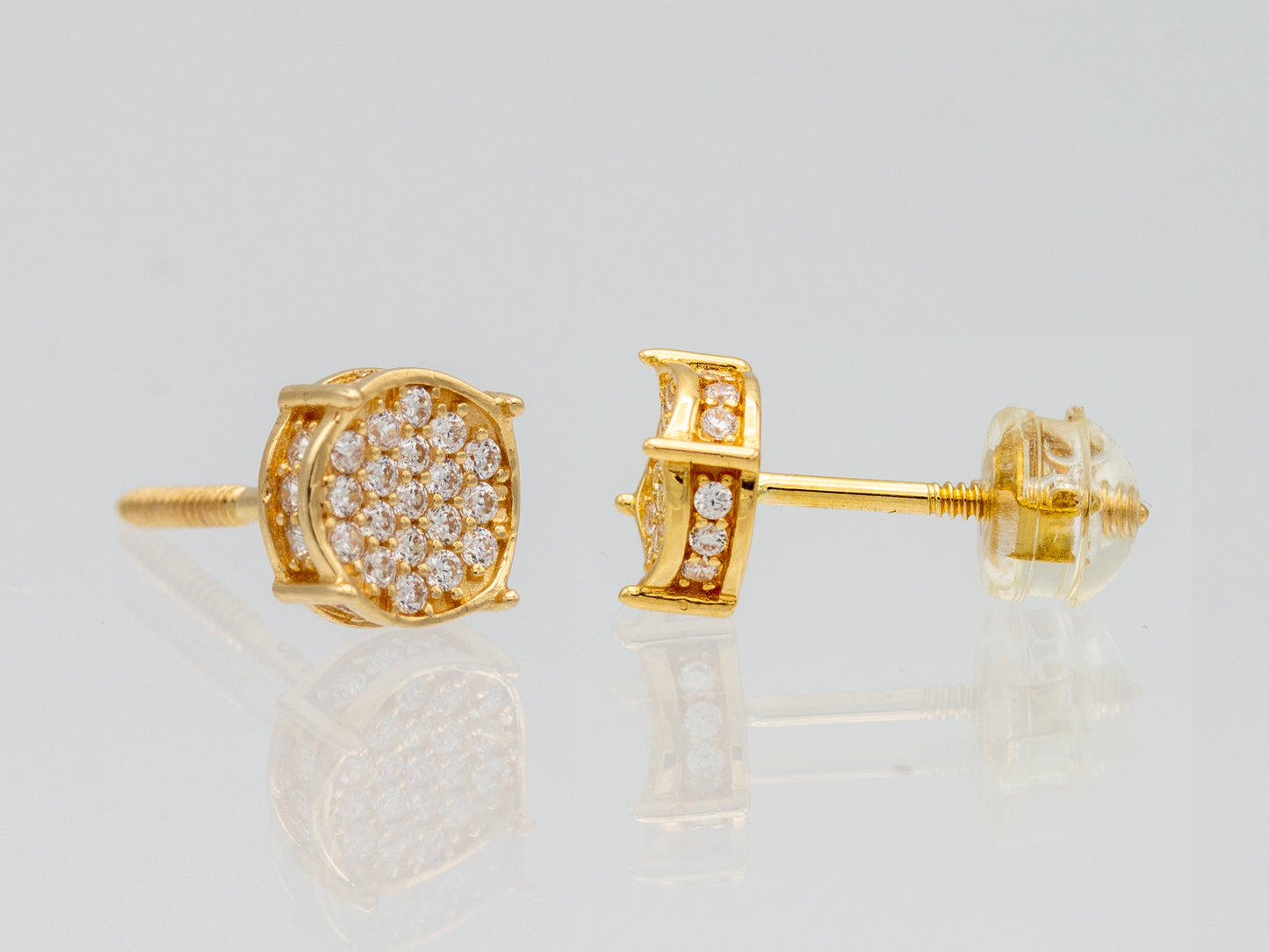 14k solid gold Micro Pave Round Simulated Diamond Stud Unisex earring