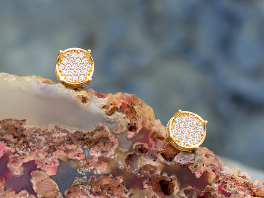14k solid gold Micro Pave Round Simulated Diamond Stud Unisex earring