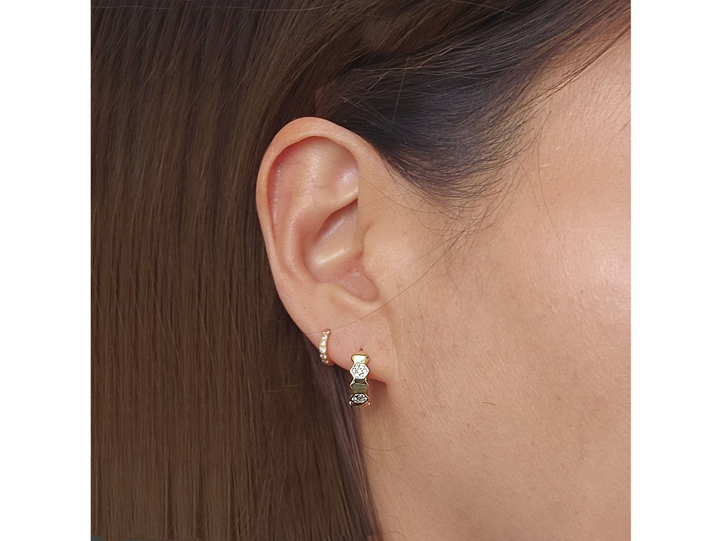 14k solid gold Huggies Beehive Earring