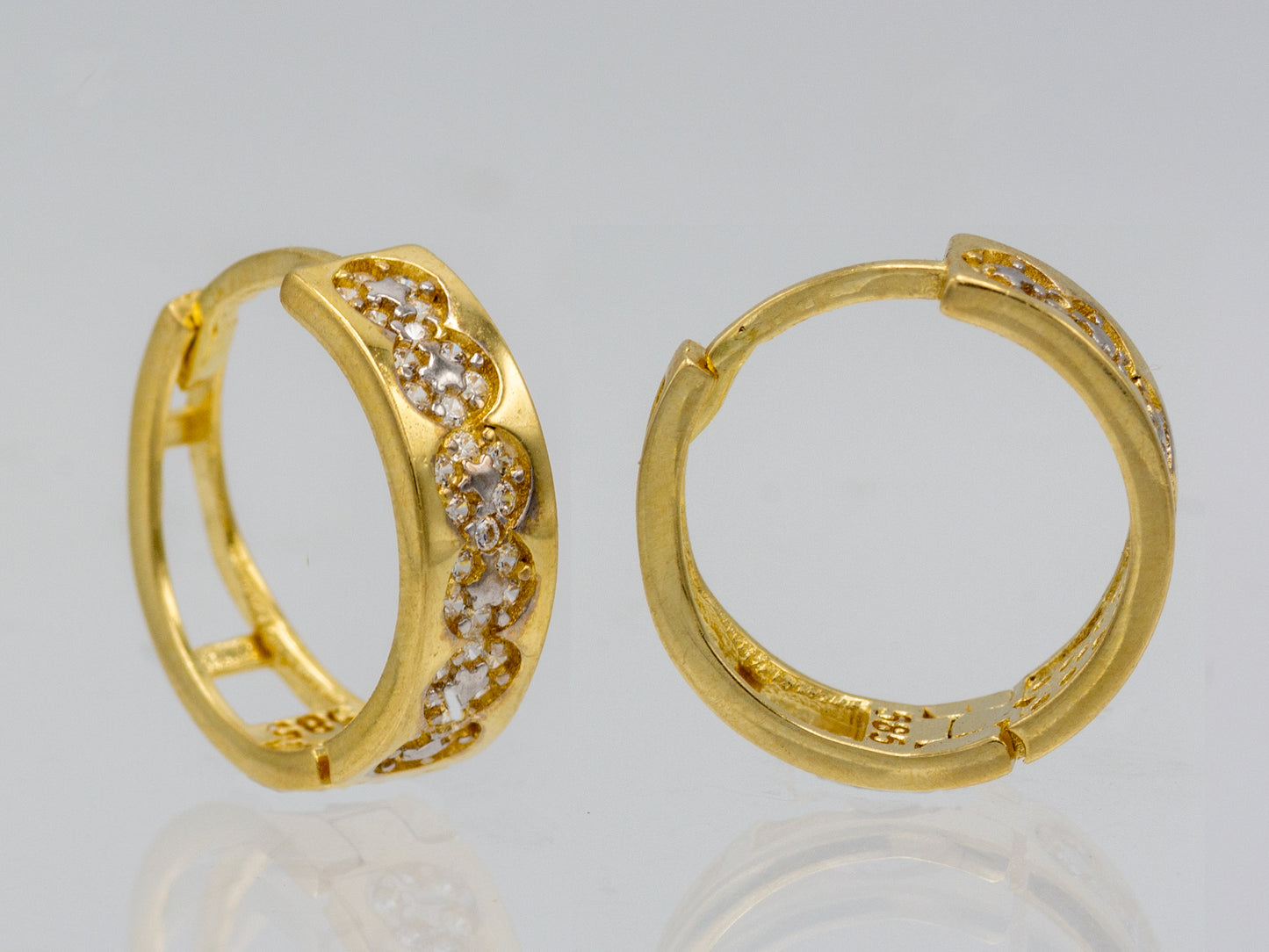 14k solid gold Simulated diamond lined Accent Huggies Earring