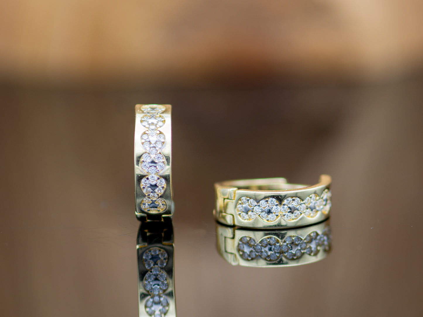 14k solid gold Simulated diamond lined Accent Huggies Earring