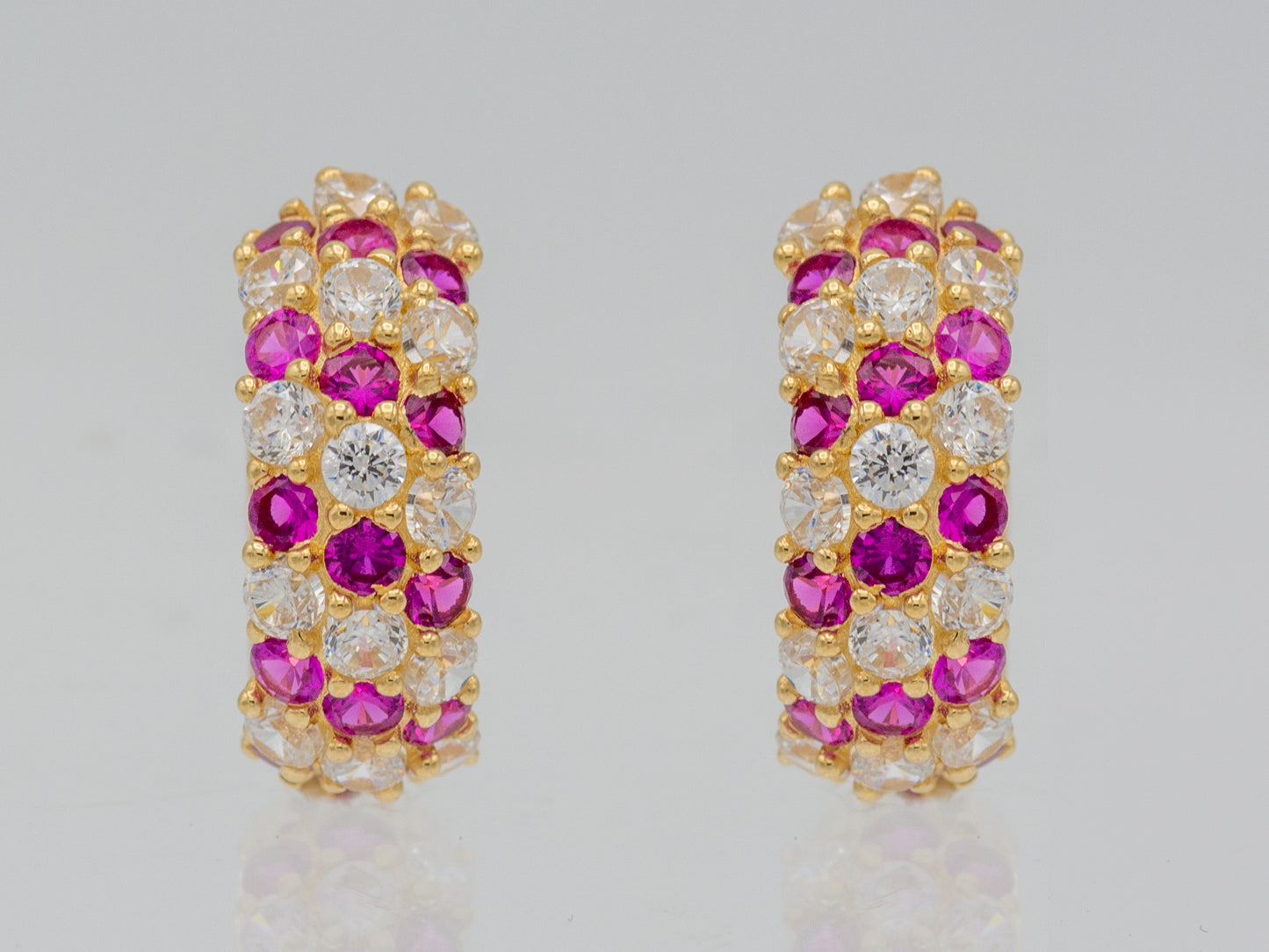 14k solid gold Sparkling Synthetic Ruby Pave Set Huggies earring