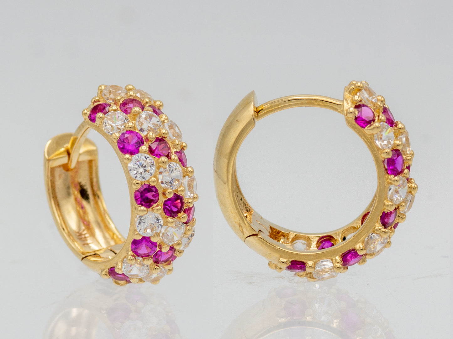 14k solid gold Sparkling Synthetic Ruby Pave Set Huggies earring