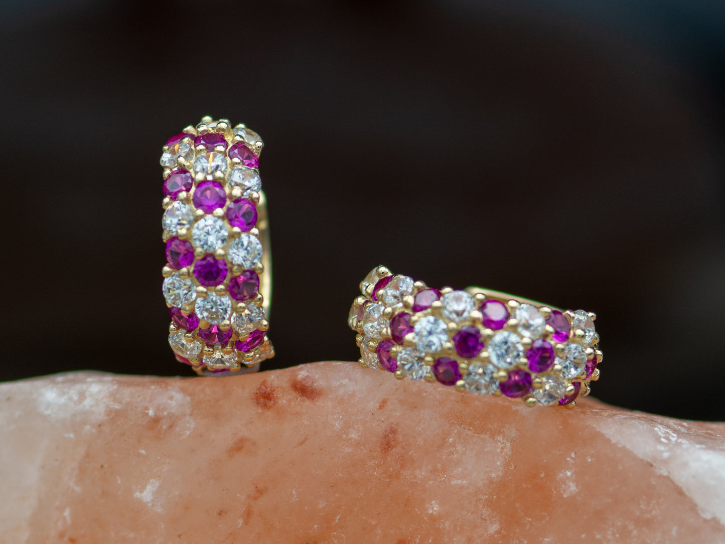 14k solid gold Sparkling Synthetic Ruby Pave Set Huggies earring