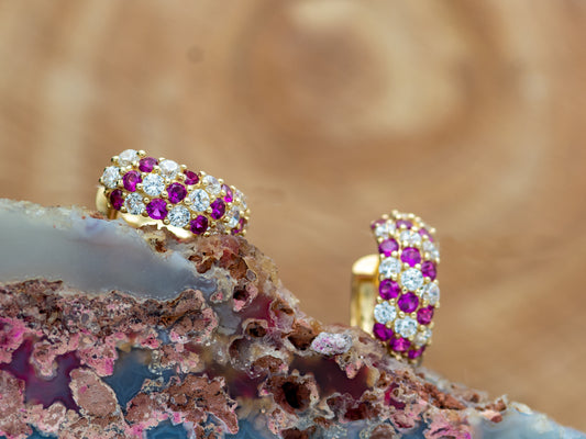 14k solid gold Sparkling Synthetic Ruby Pave Set Huggies earring