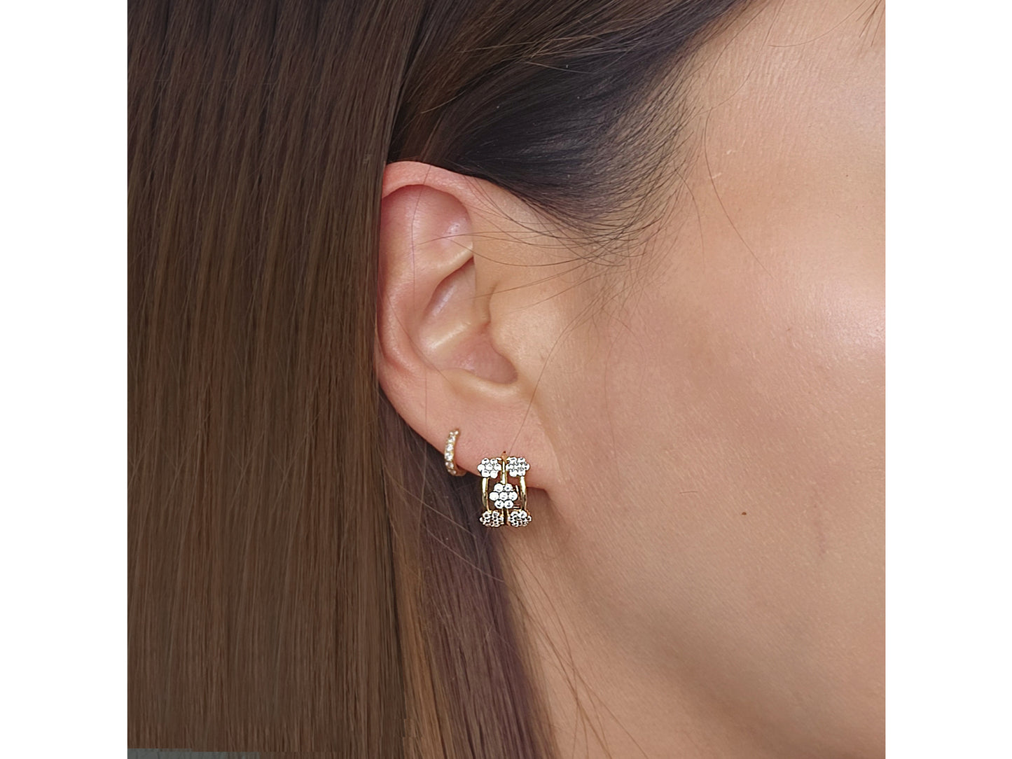 14k solid gold Flower Cluster Huggies Earring