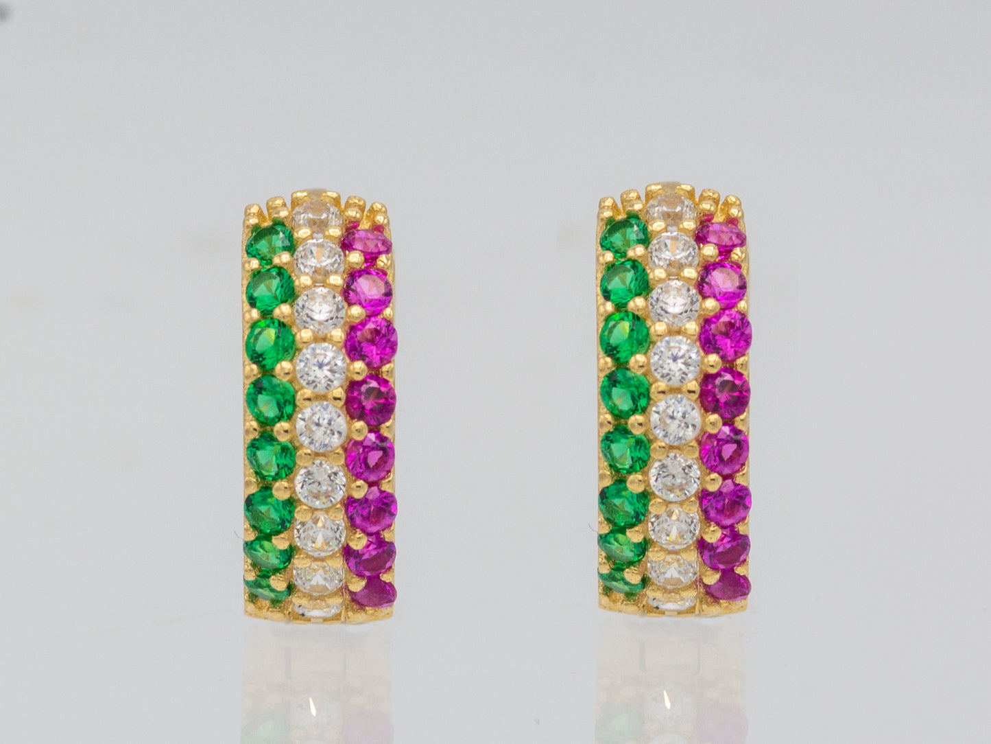 14k solid gold Simulated Ruby Emerald Diamond Huggies Earring