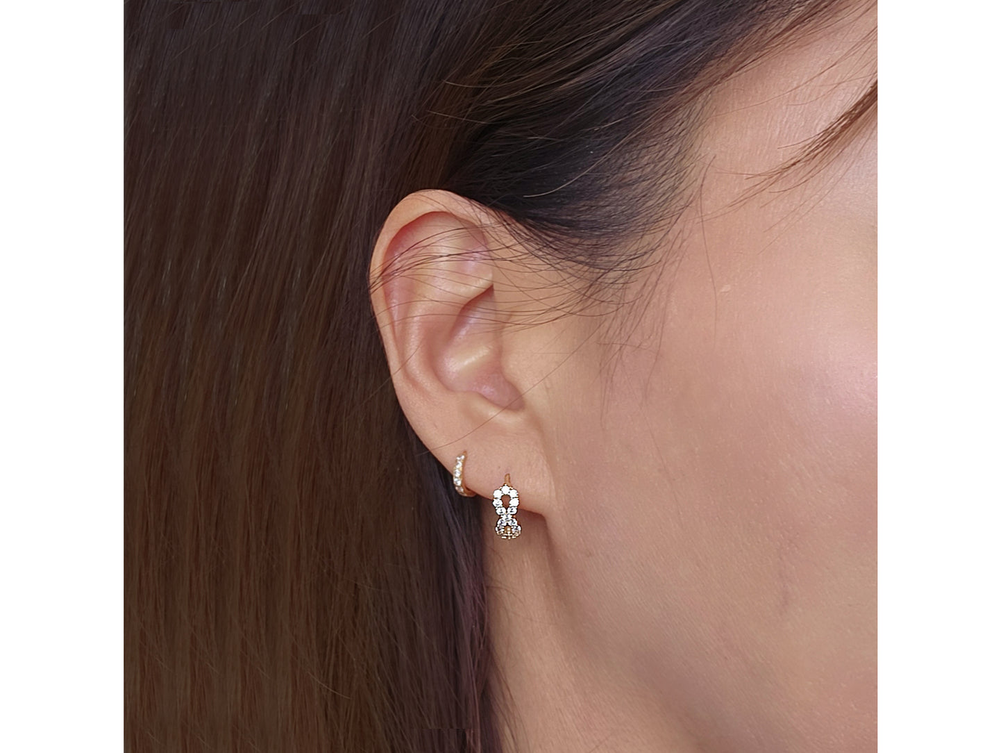 14k solid gold Infinity simulated Diamond Cluster Huggies Earring