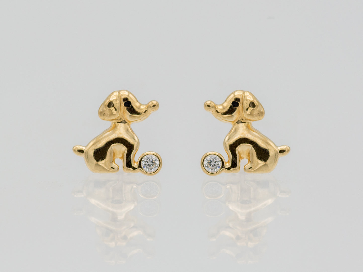 14k solid gold Puppy dog CZ stud earrings