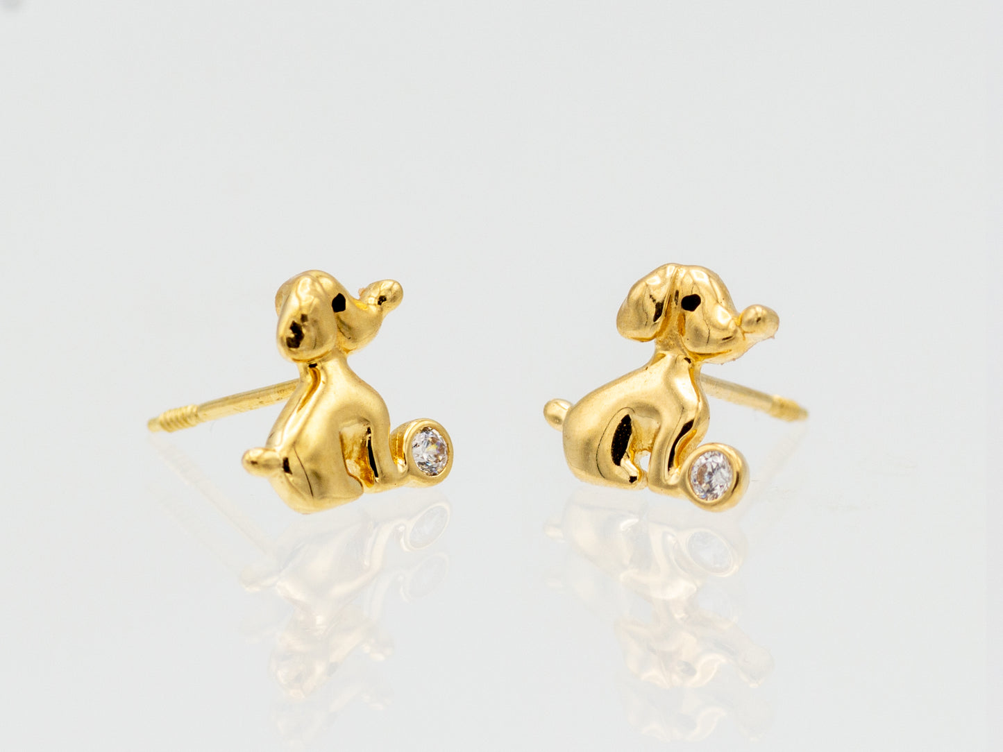 14k solid gold Puppy dog CZ stud earrings
