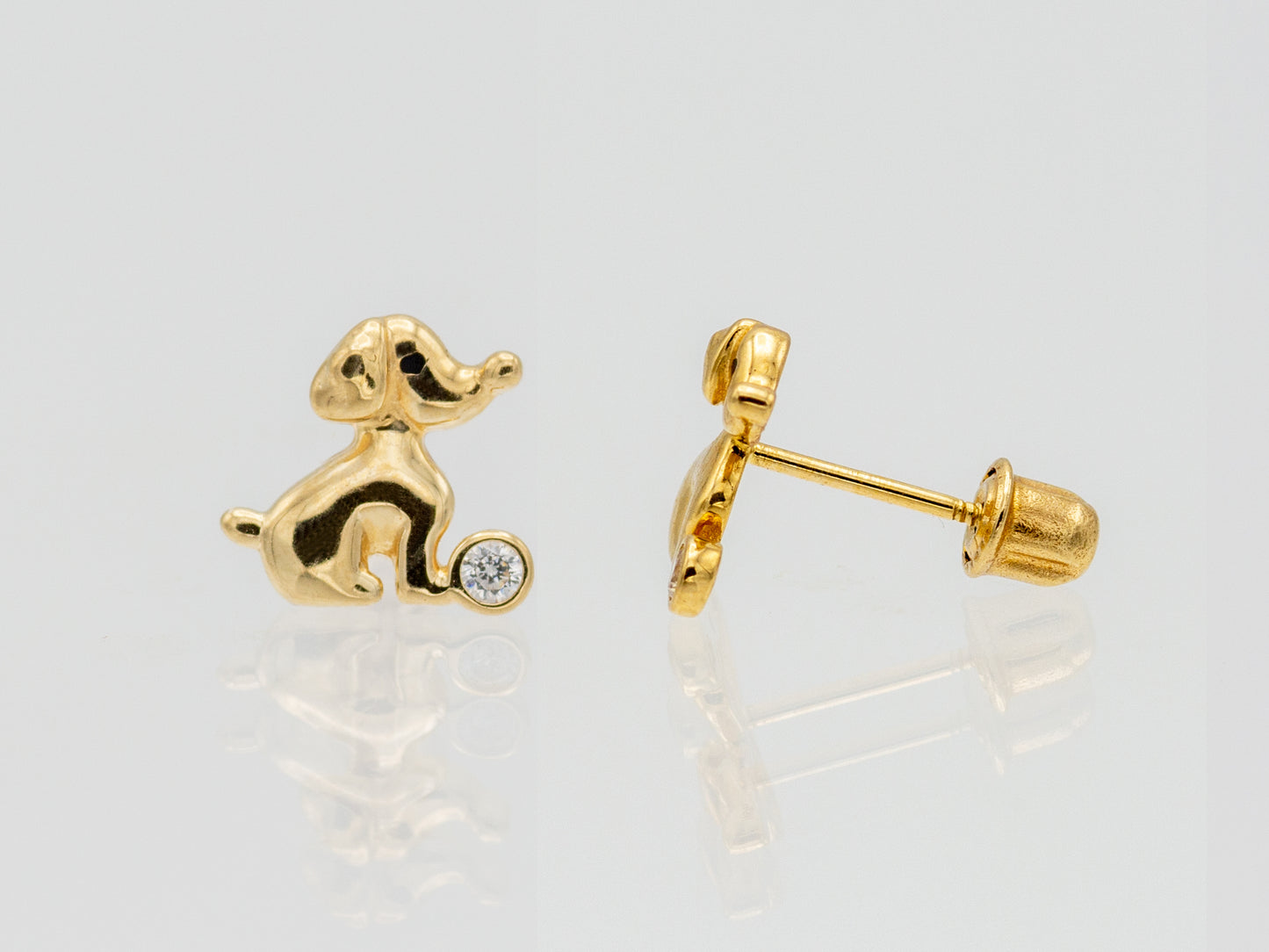 14k solid gold Puppy dog CZ stud earrings
