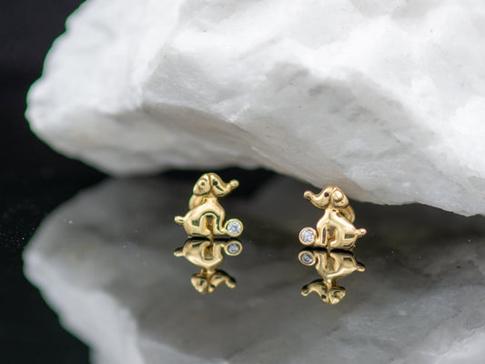 14k solid gold Puppy dog CZ stud earrings