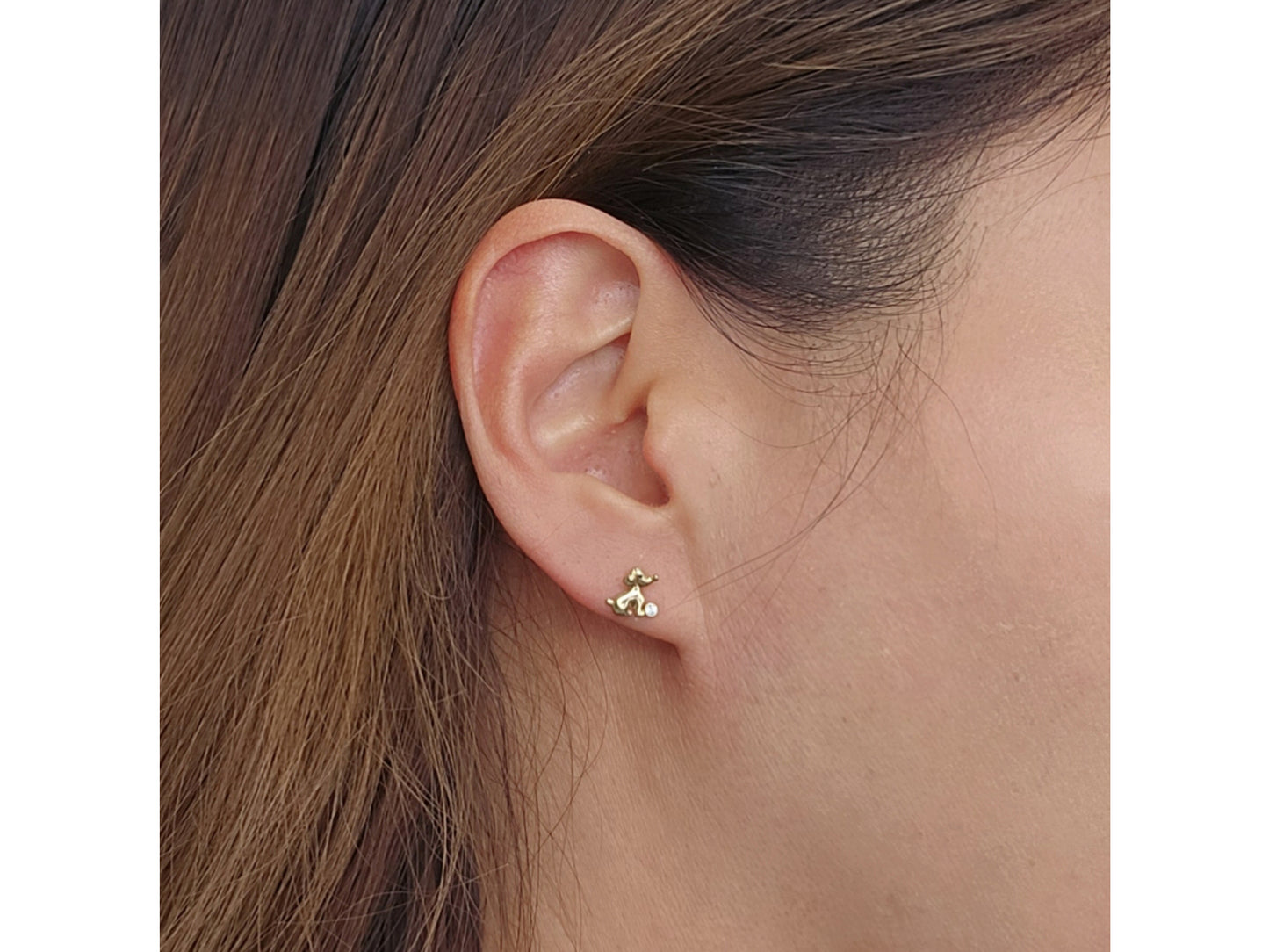 14k solid gold Puppy dog CZ stud earrings