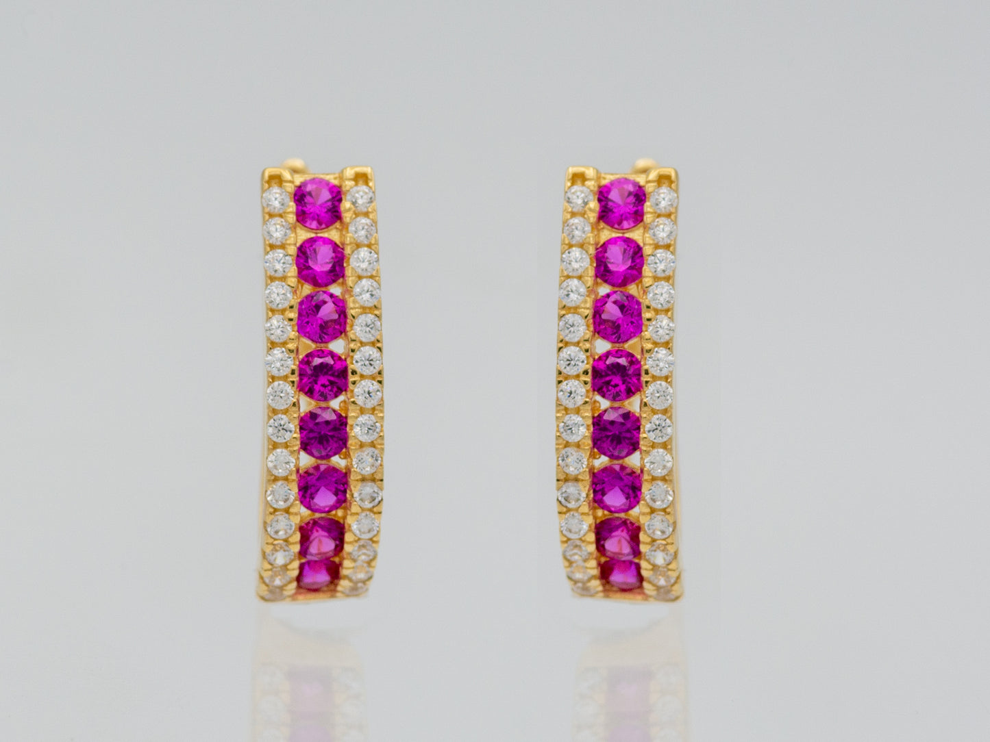 14k solid gold Oval Simulated Ruby and Diamond Huggies earring