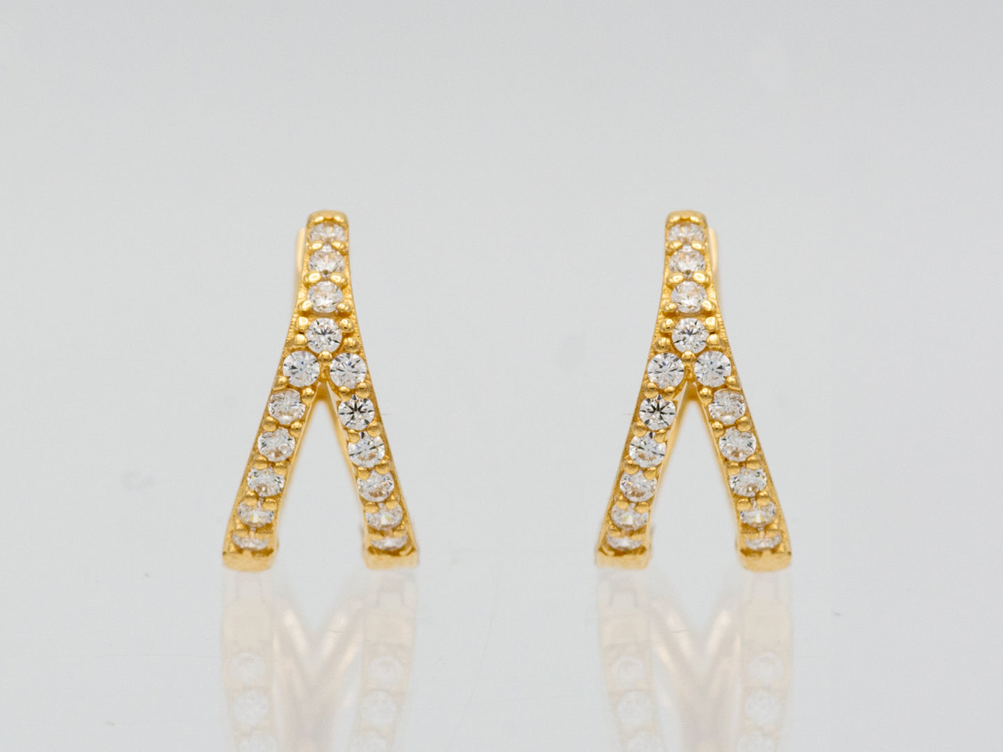 14k solid gold V Shape simulated Diamond Huggies earring