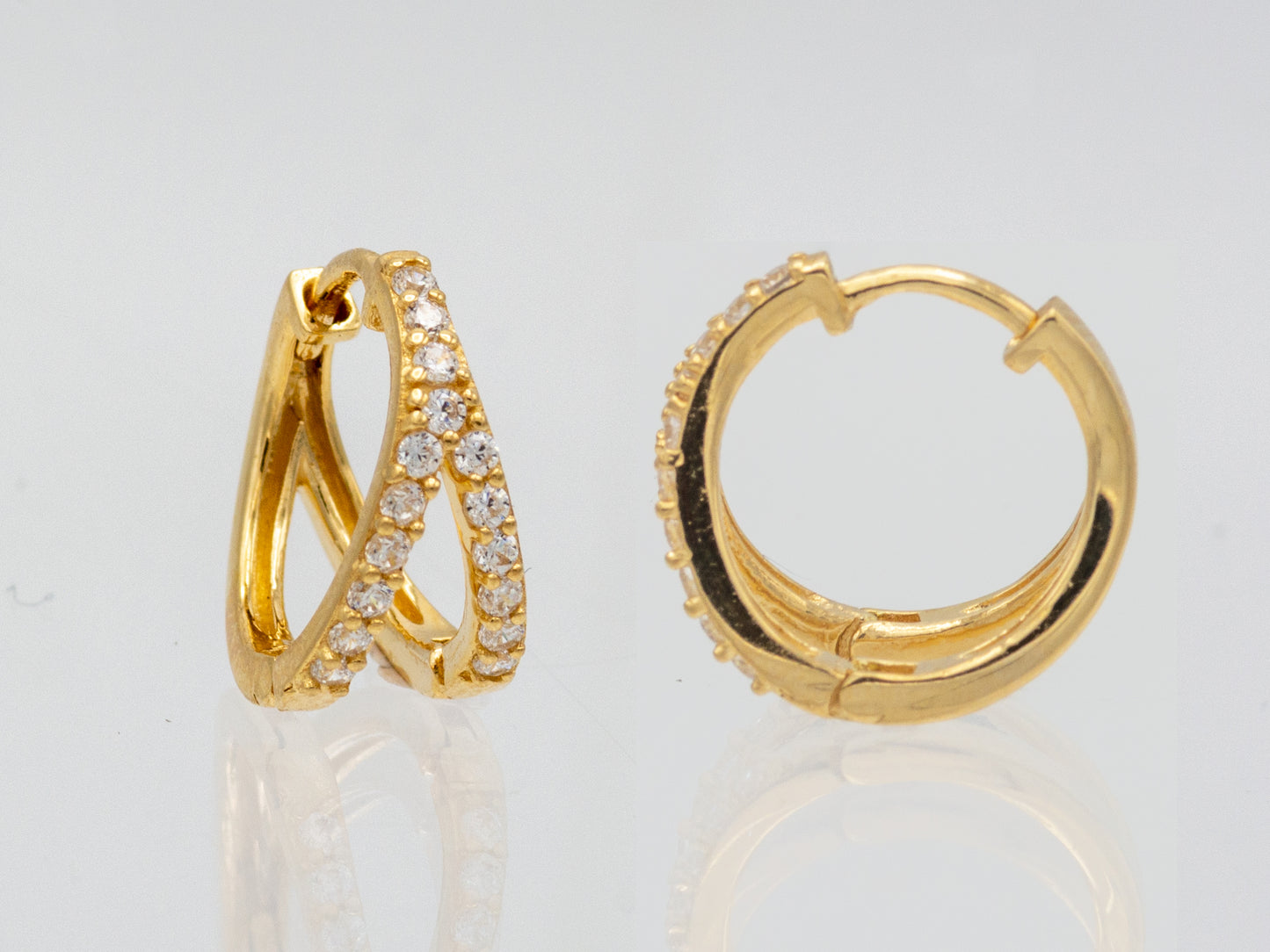 14k solid gold V Shape simulated Diamond Huggies earring
