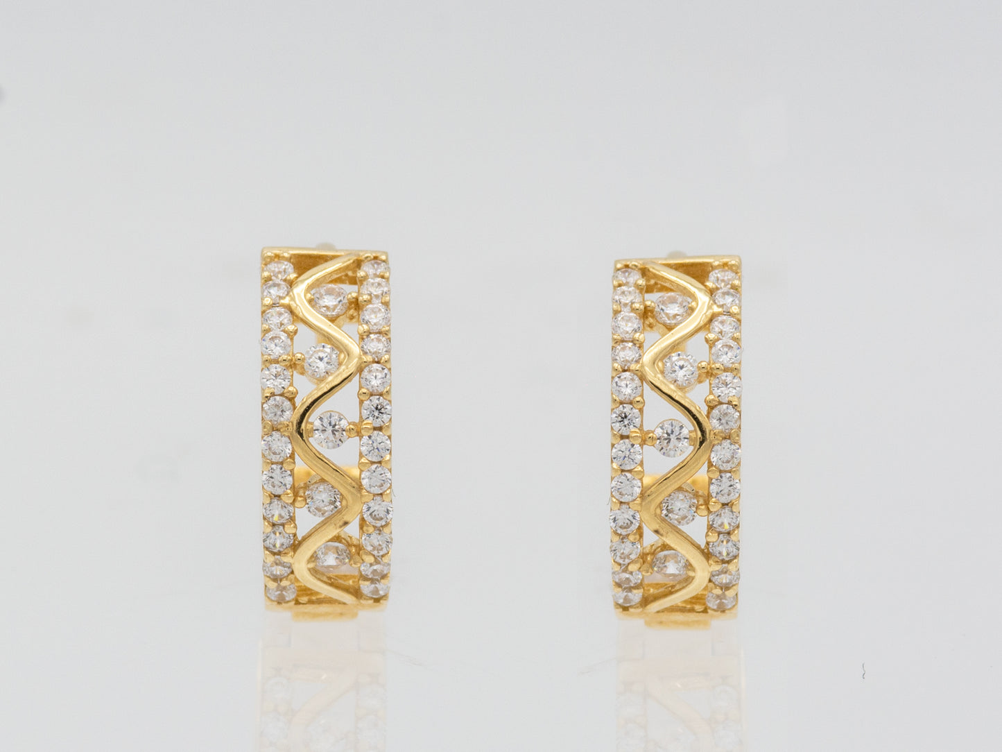 14k solid gold Zig Zag simulated Diamond Huggies earring