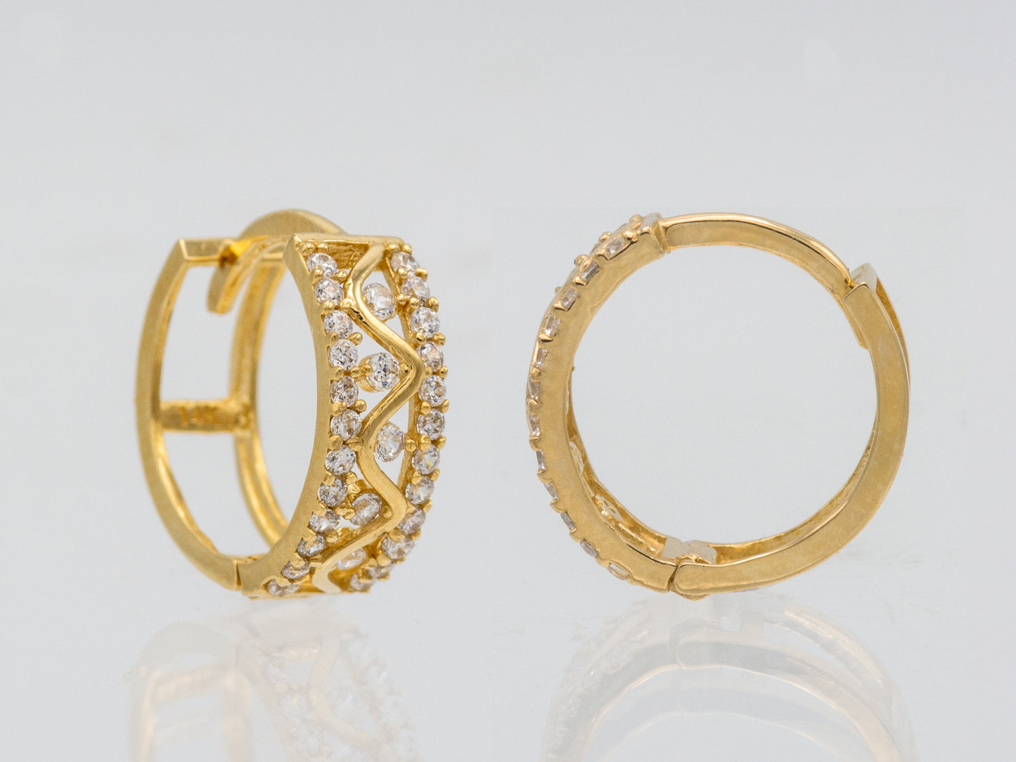 14k solid gold Zig Zag simulated Diamond Huggies earring