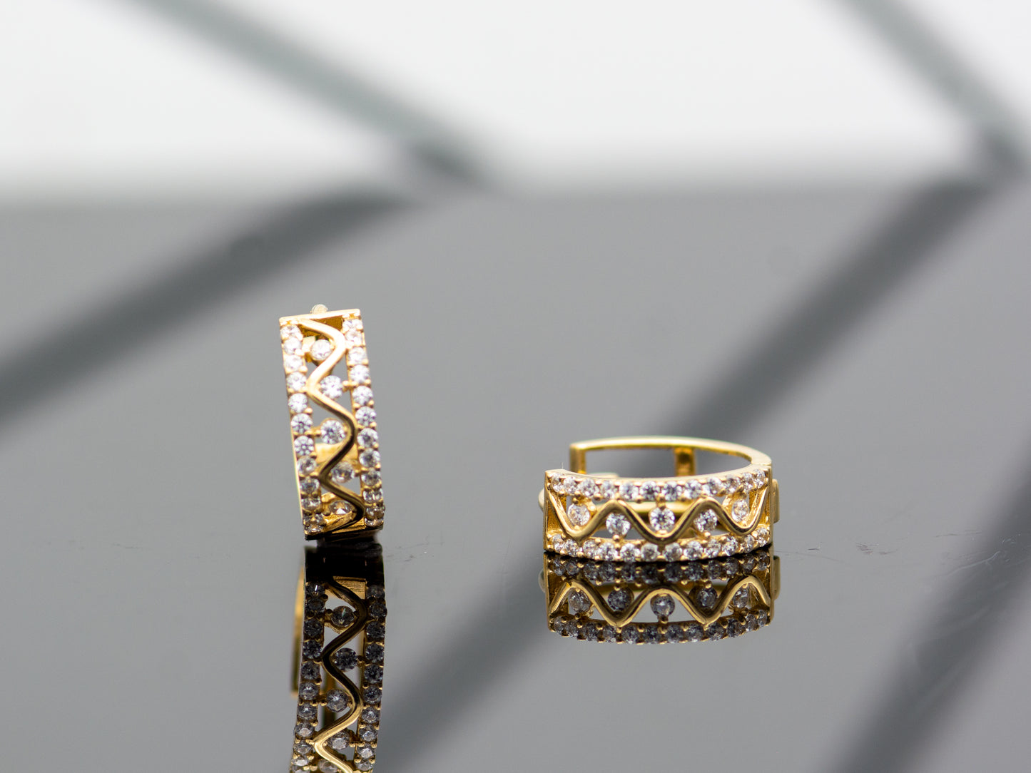14k solid gold Zig Zag simulated Diamond Huggies earring
