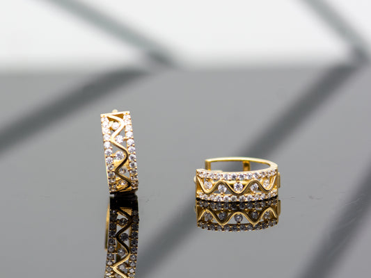 14k solid gold Zig Zag simulated Diamond Huggies earring