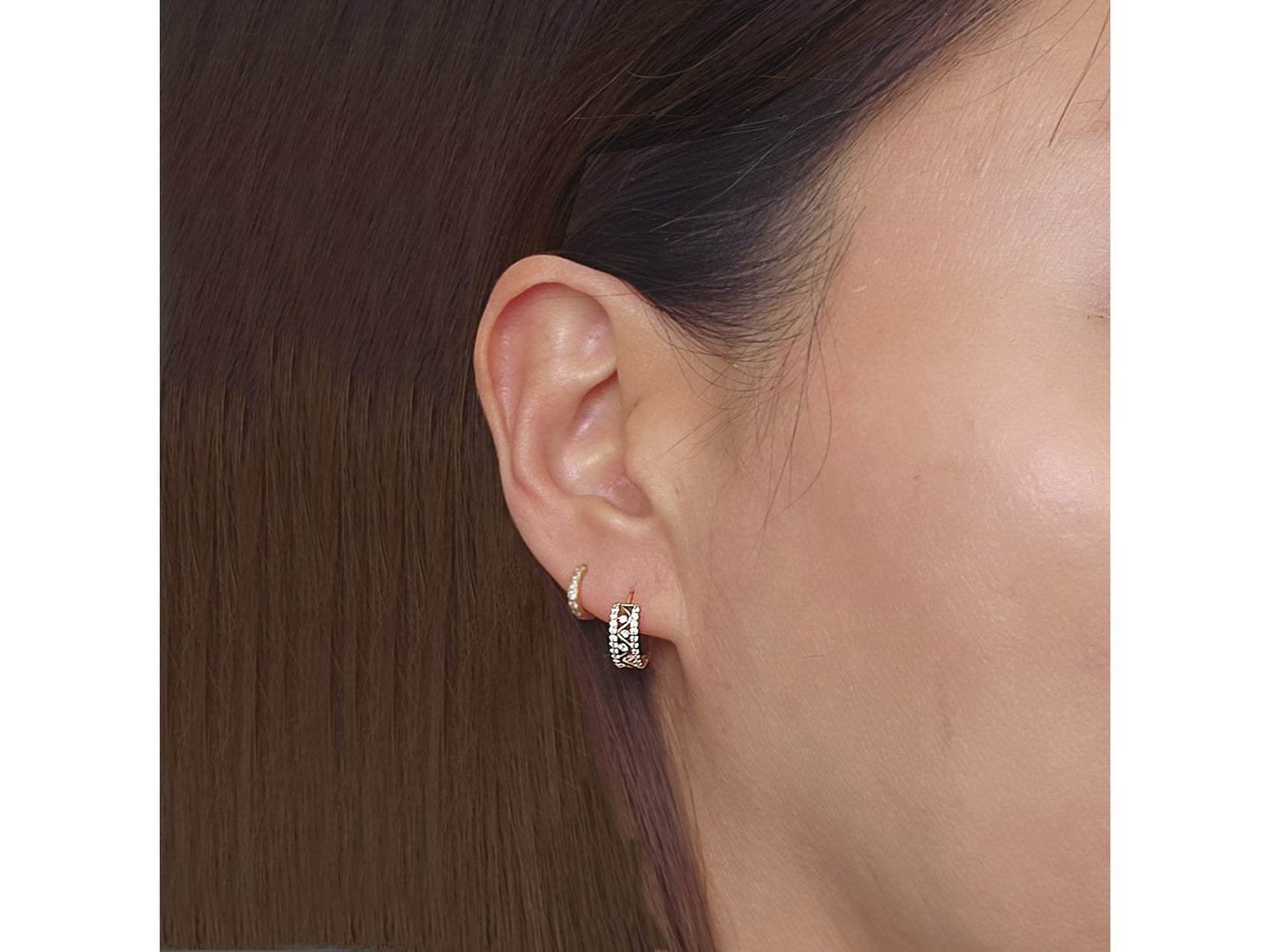 14k solid gold Zig Zag simulated Diamond Huggies earring
