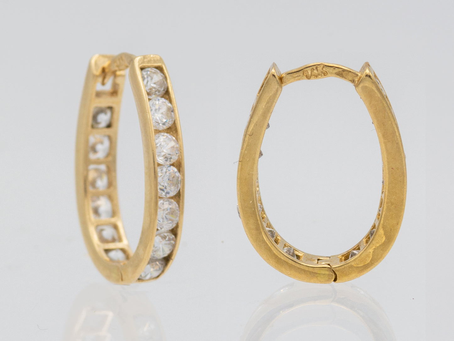 14k solid gold U Shaped simulated Diamond Huggies earring