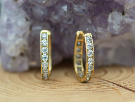 14k solid gold U Shaped simulated Diamond Huggies earring