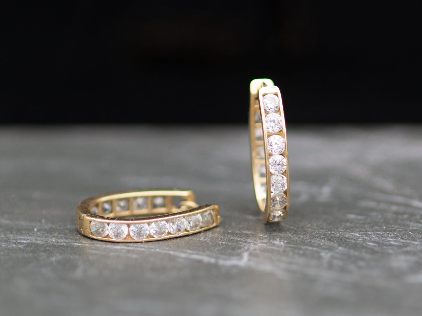 14k solid gold U Shaped simulated Diamond Huggies earring