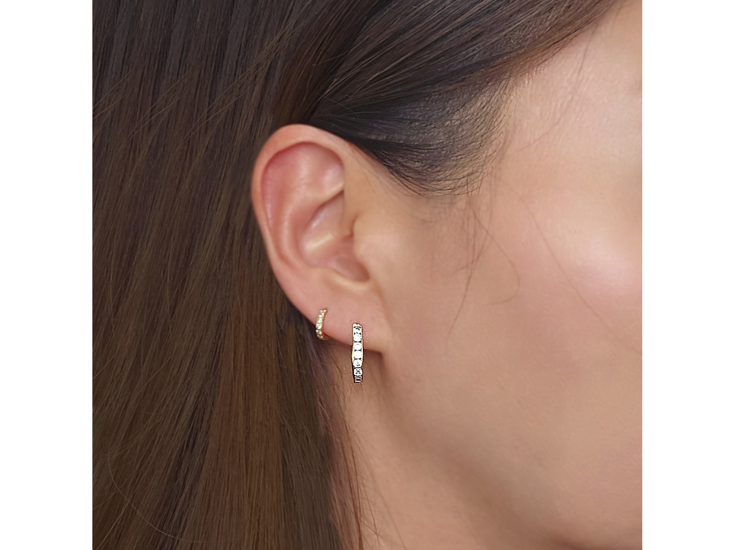 14k solid gold U Shaped simulated Diamond Huggies earring