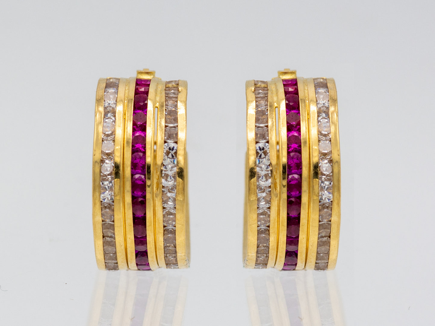 14k solid gold simulated Emerald Ruby Diamond Huggies earring