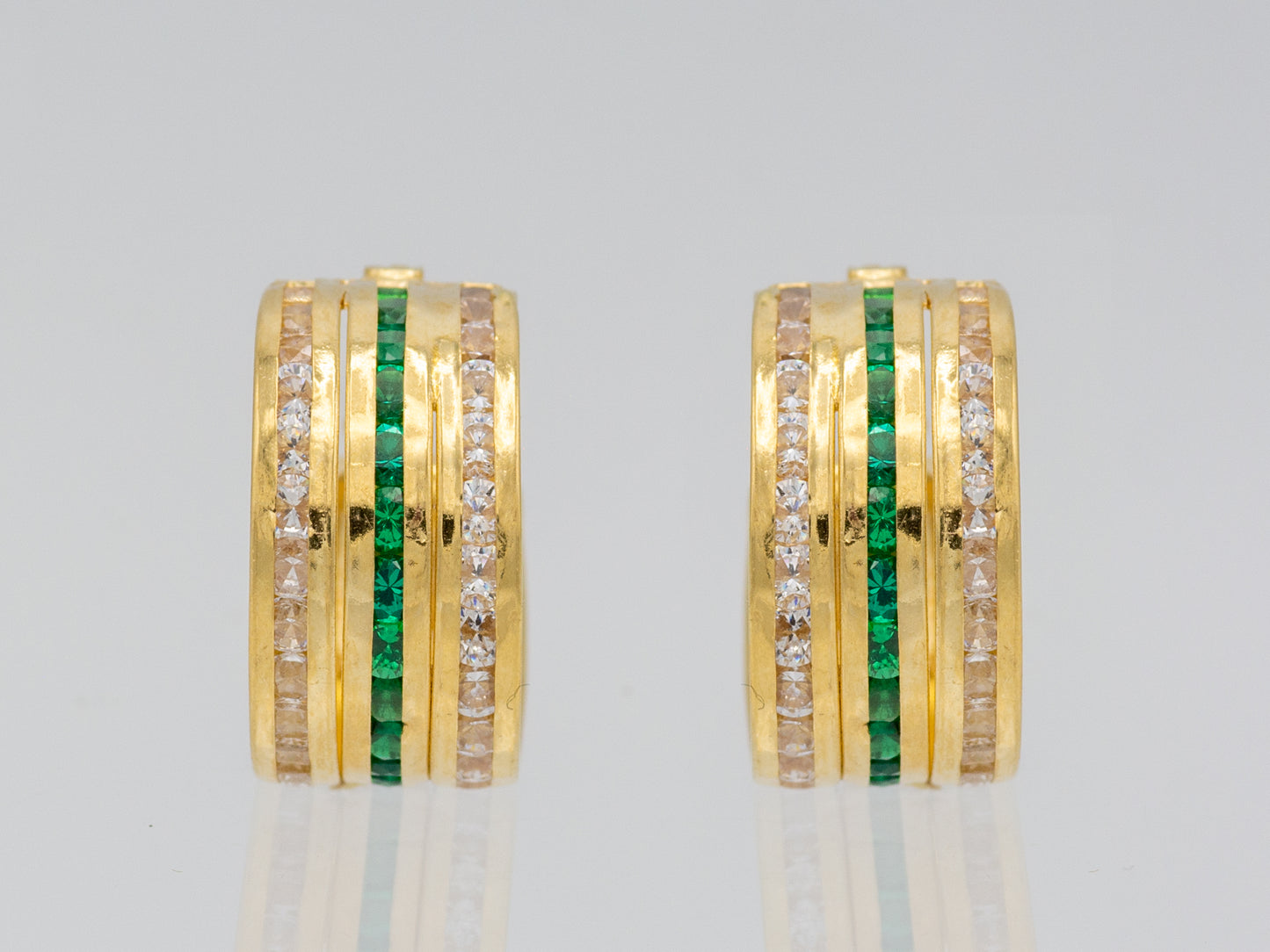 14k solid gold simulated Emerald Ruby Diamond Huggies earring
