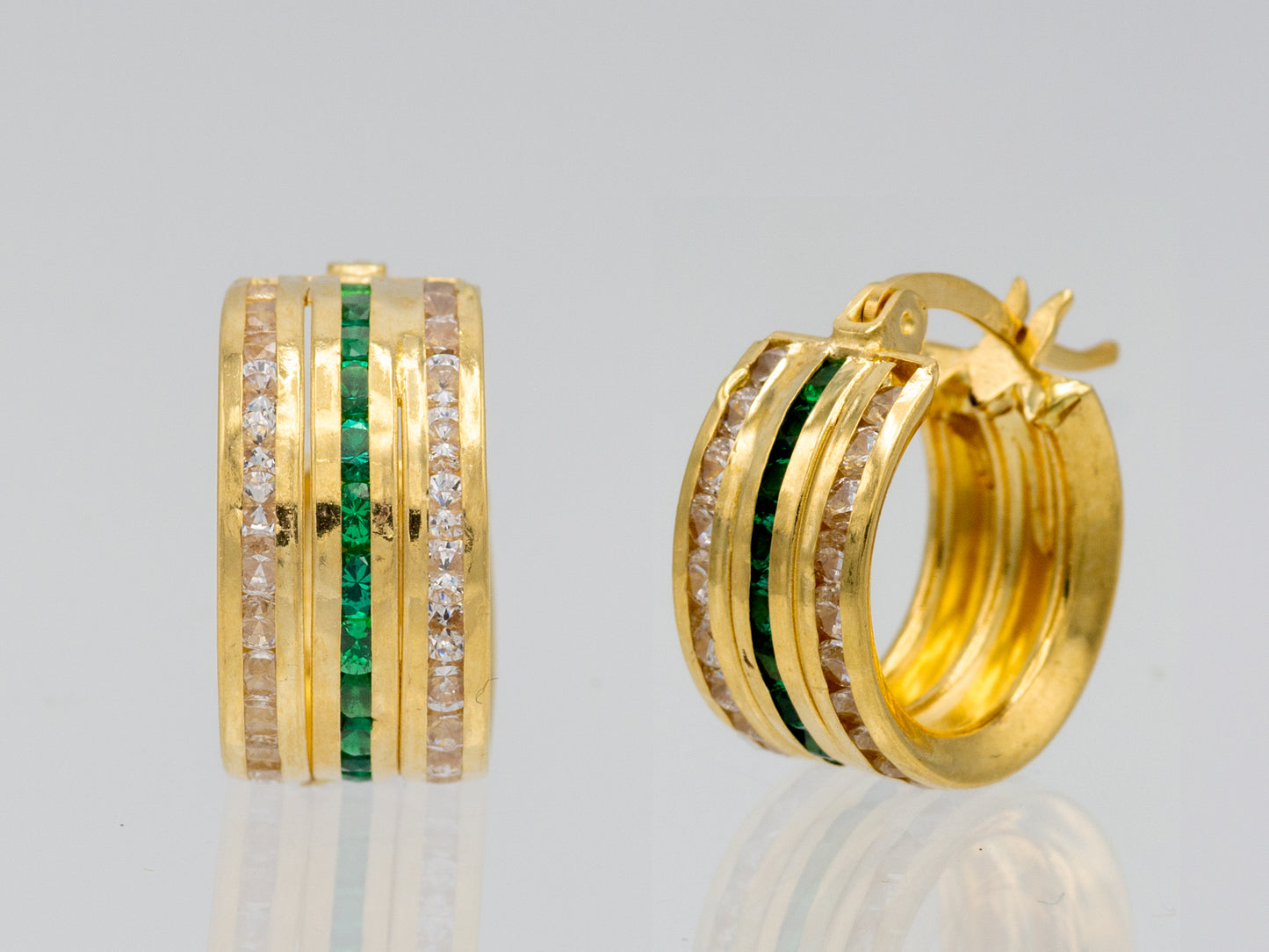 14k solid gold simulated Emerald Ruby Diamond Huggies earring