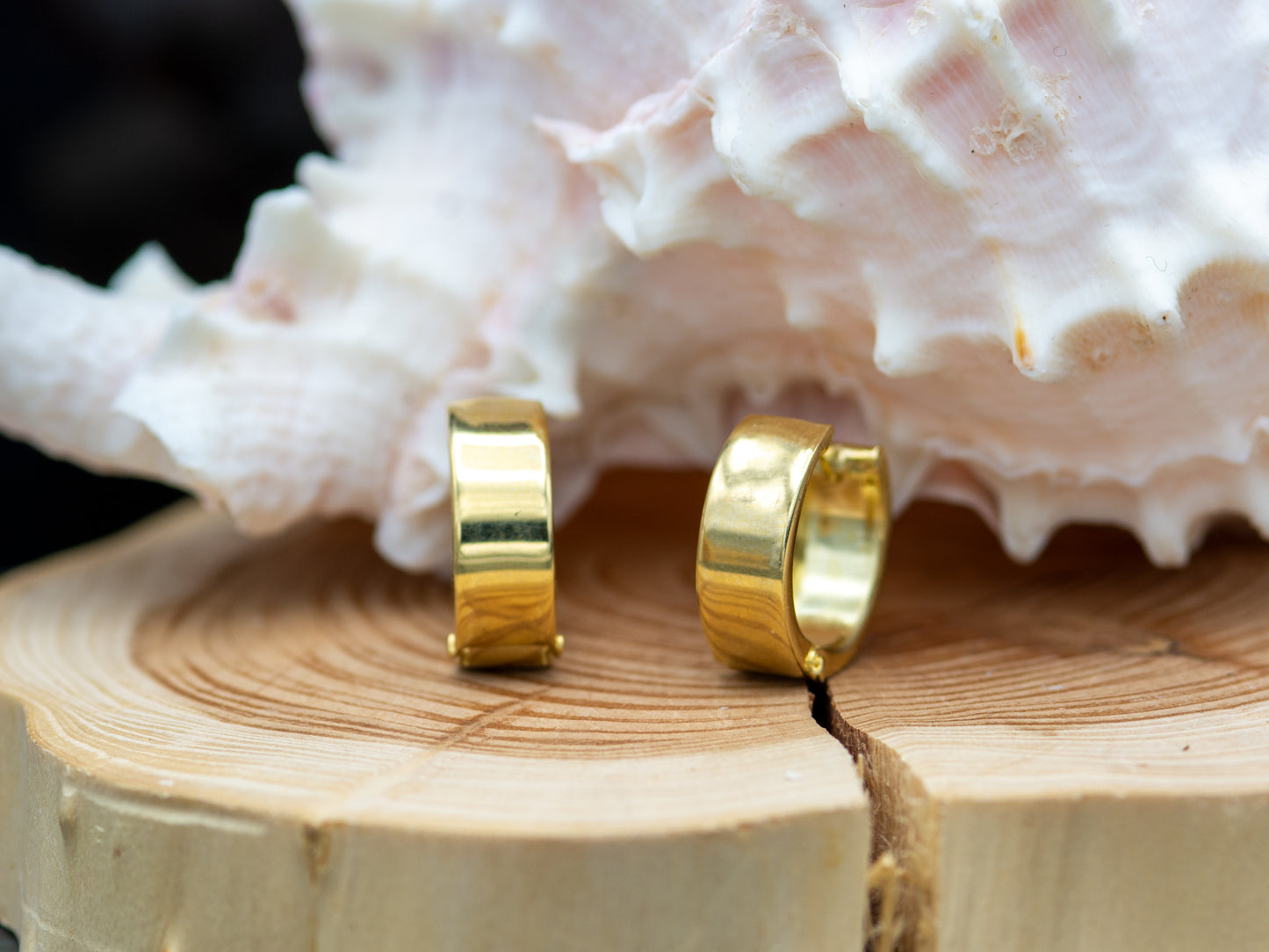 14k solid gold Rounded Wide Hinged Huggies Earring