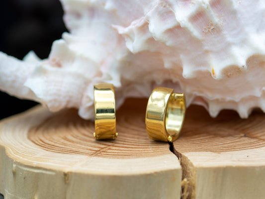 14k solid gold Rounded Wide Hinged Huggies Earring