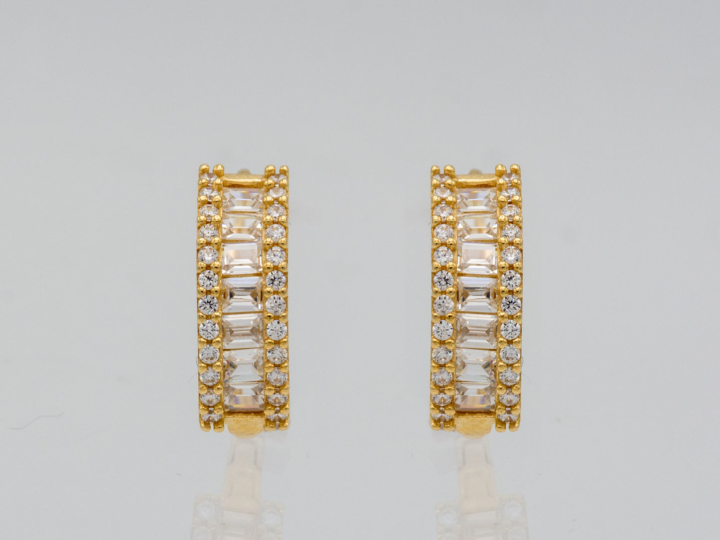 14k solid gold Trendy Baguette Hoop Huggies earring