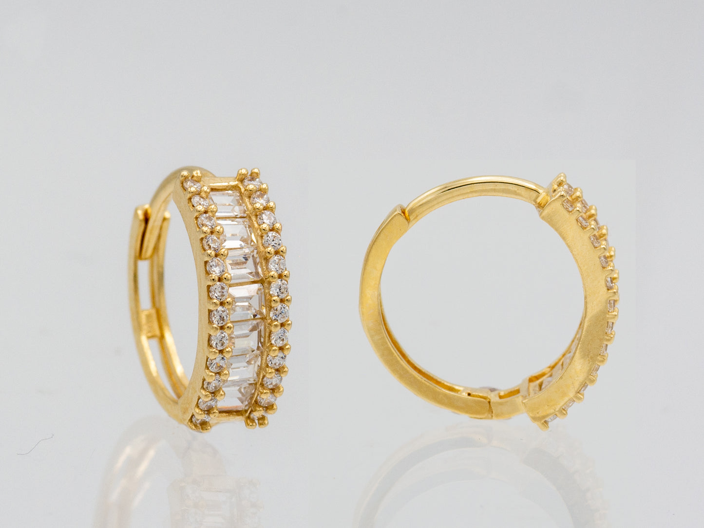 14k solid gold Trendy Baguette Hoop Huggies earring