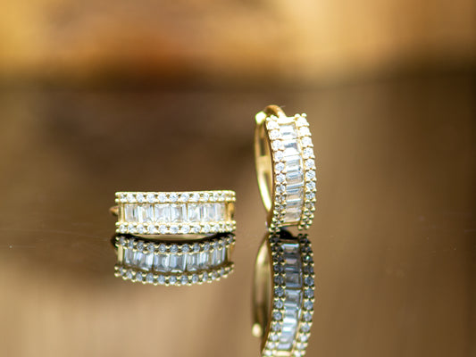 14k solid gold Trendy Baguette Hoop Huggies earring