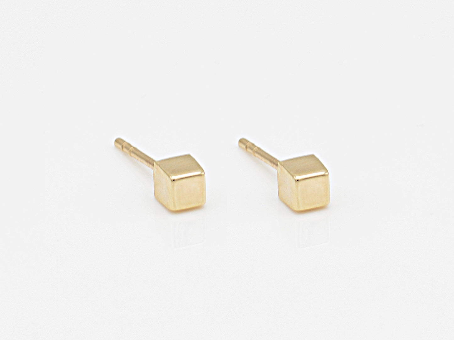 14K Tiny Solid Gold Cube Geometric Earring set