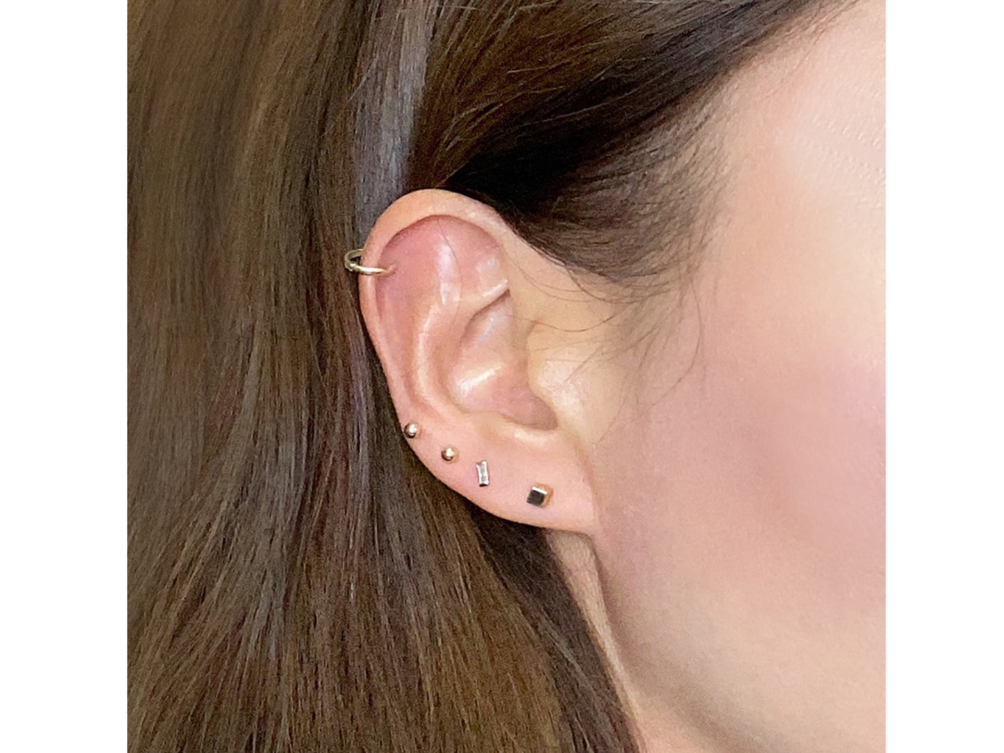 14K Tiny Solid Gold Cube Geometric Earring set