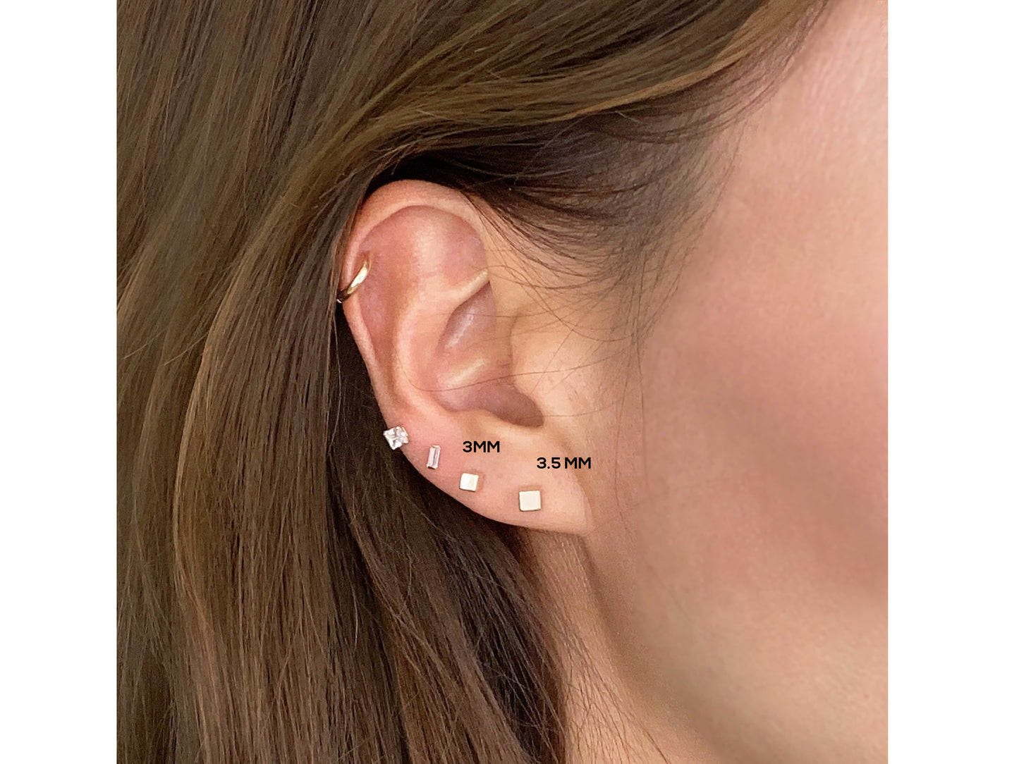 14K Tiny Solid Gold Cube Geometric Earring set