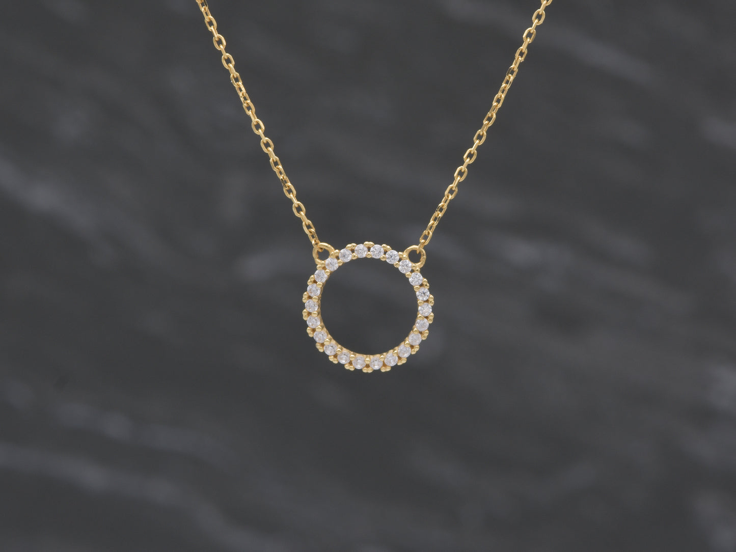 14K Solid Yellow Gold or WHITE HALO/ Circle Necklace