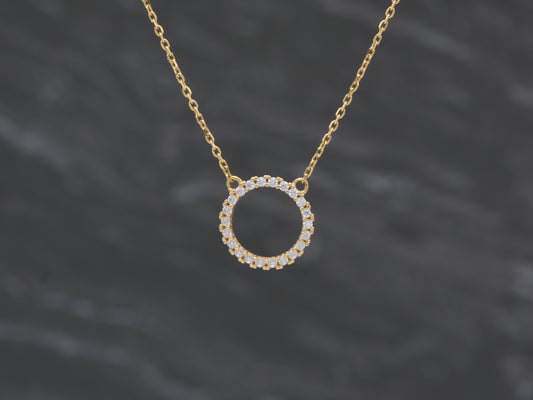 14K Solid Yellow Gold or WHITE HALO/ Circle Necklace