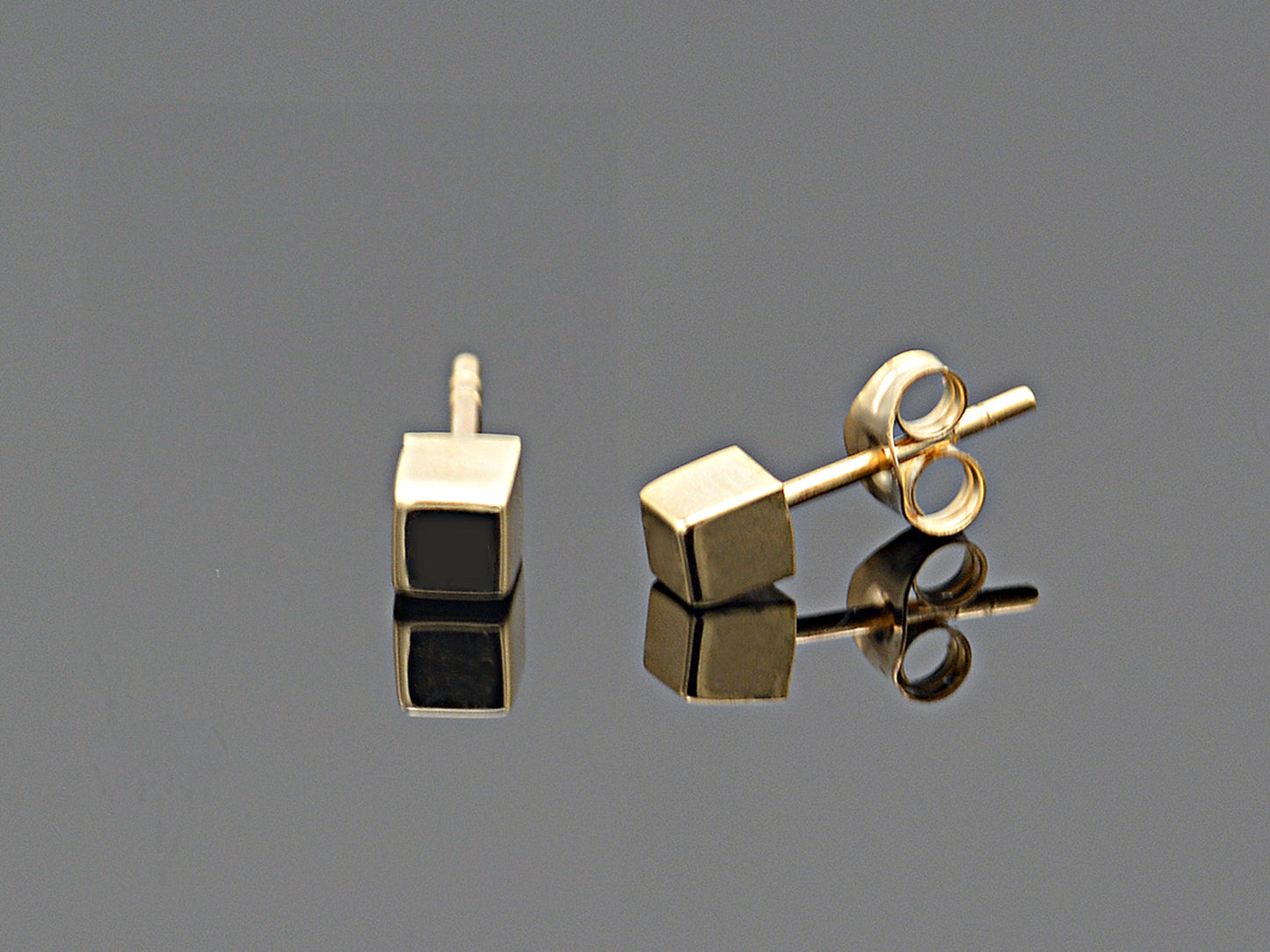 14K Tiny Solid Gold Cube Geometric Earring set