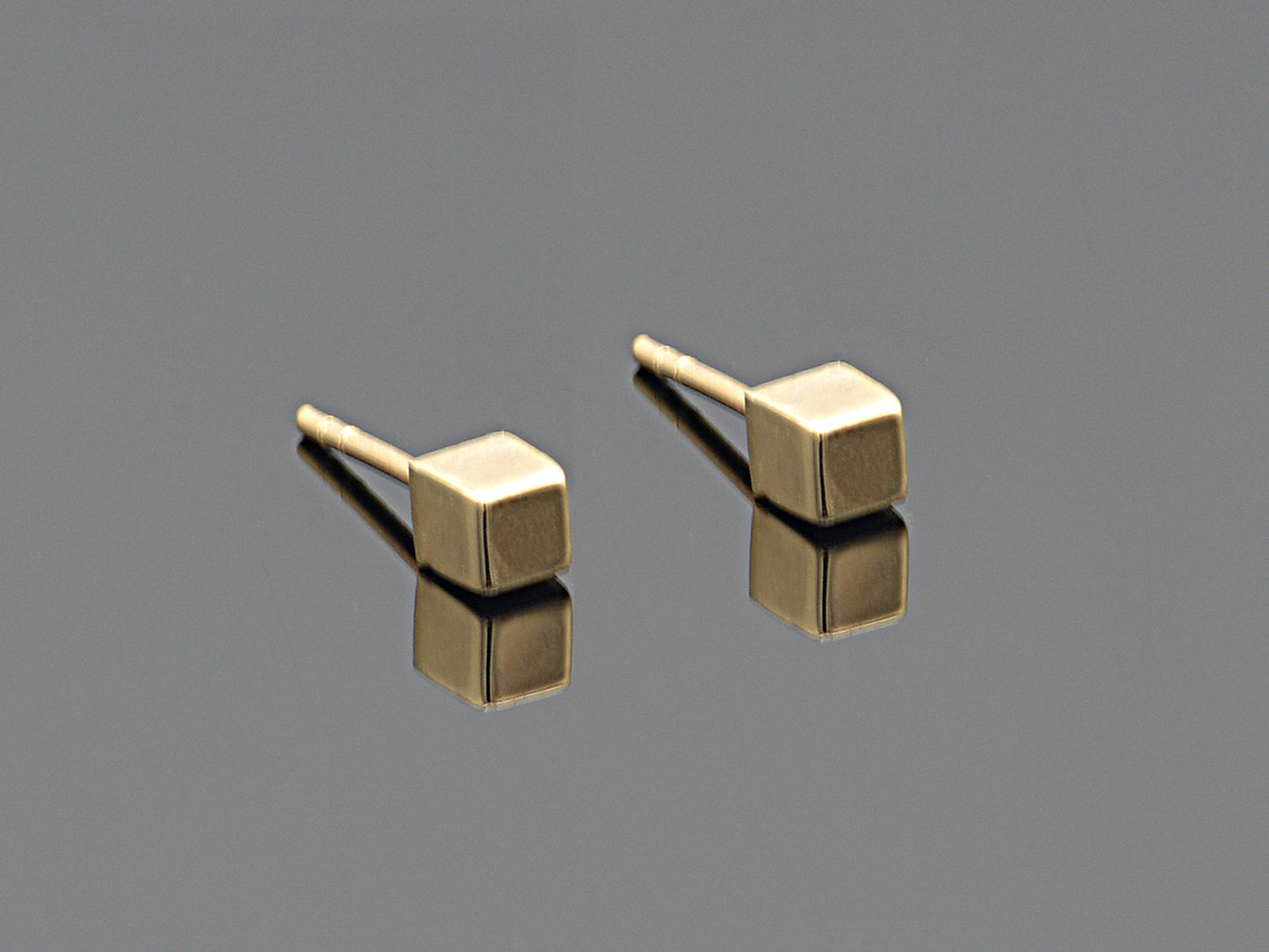 14K Tiny Solid Gold Cube Geometric Earring set